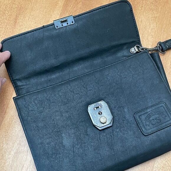 Vintage Chenson CS Oversized Black Clutch Wristlet Wallet Netal Clasp - Picture 2 of 12